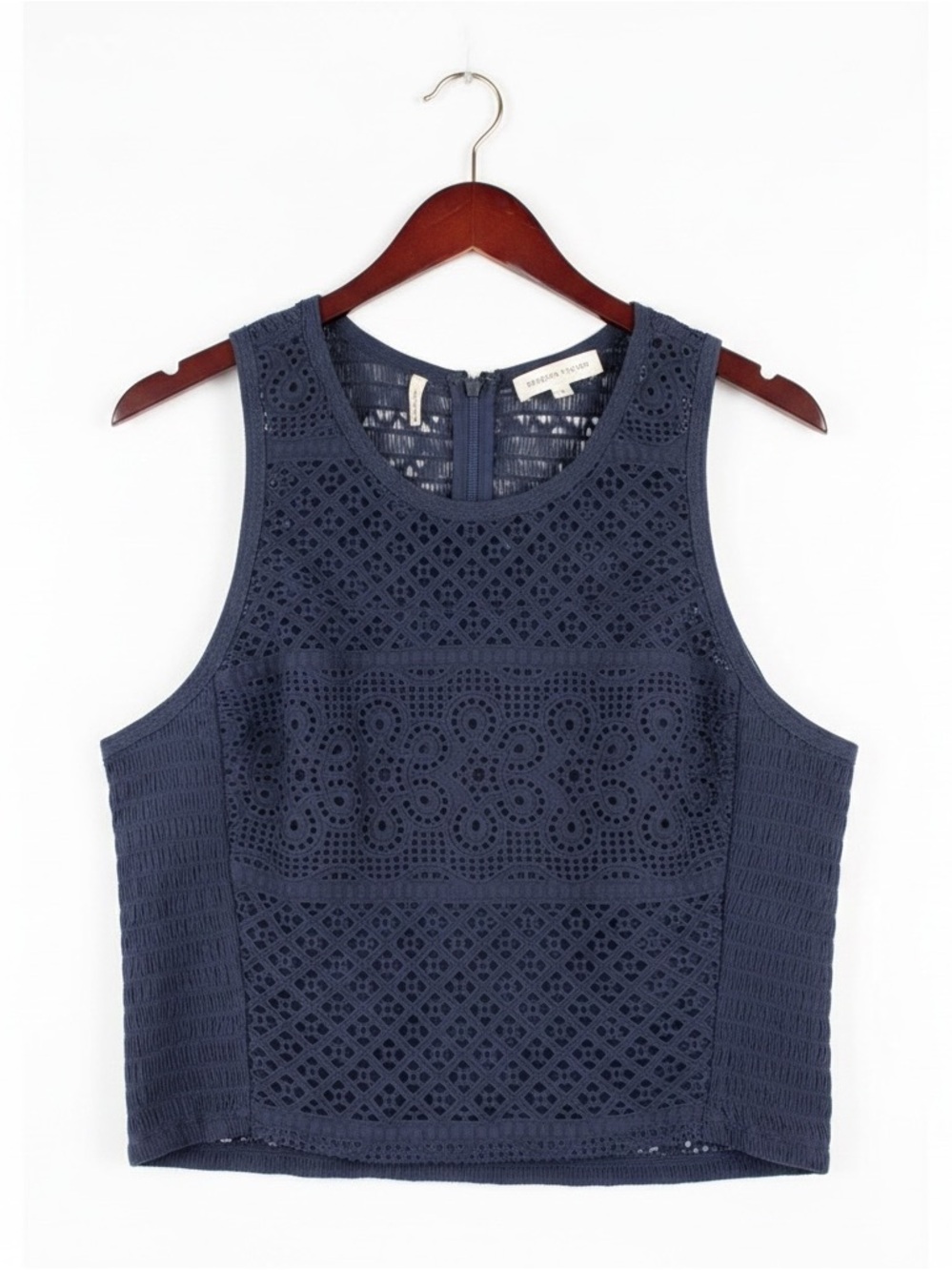 Rebecca Taylor Navy Eyelet Lace Crop Top